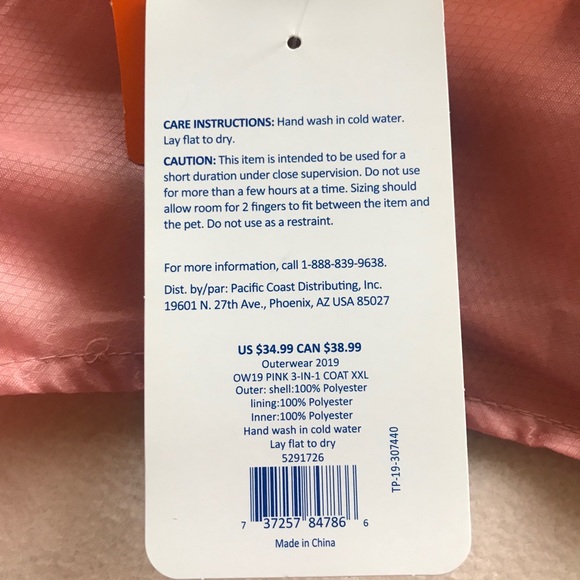 New W/ Tags 3 In 1 Dog Jacket Pink Fleece And Or Water Resistant Shell - Picture 4 of 11